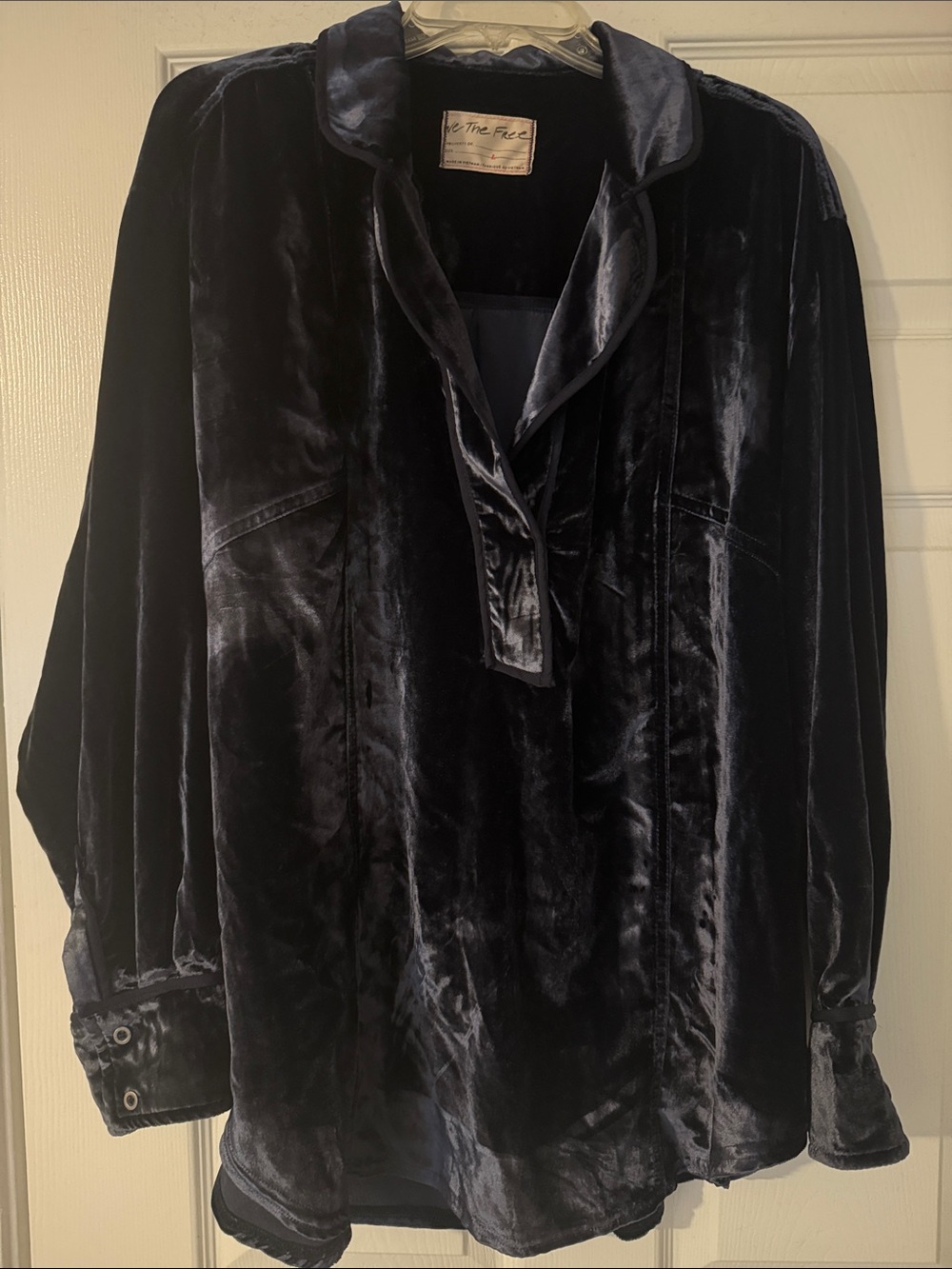 Free People - We The Free velvet navy blouse. Size L. Fits like an XL.